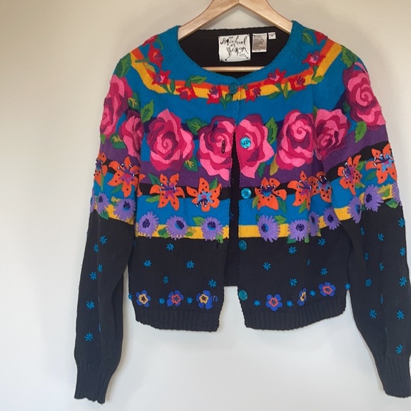 Michael Simon Sweaters - Vintage Michael Simon Art to wear embroidered sweater